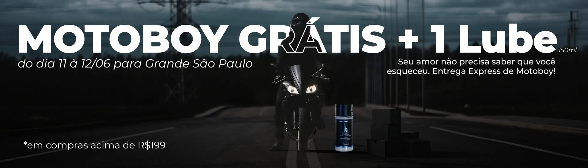 Banner motoboy grátis nos dias 11 e 12 de junho de 2026